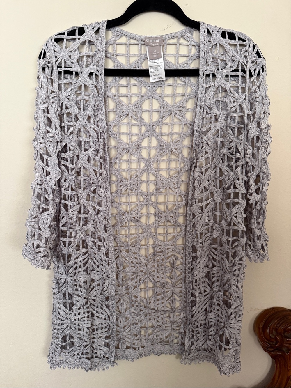 Chico's Open Weave Crochet Cover-Up Silver Gray - Picture 4 of 8
